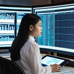 A professional lawyer (male or female, with subtle Southeast Asian features) intensely focused on a futuristic, transparent computer screen in a modern, well-lit law office. The screen displays complex legal documents, data visualizations, and glowing lines symbolizing AI rapidly processing vast amounts of information. The image should convey extreme speed, accuracy, and efficiency in legal research and document analysis, highlighting AI's role in handling large datasets.