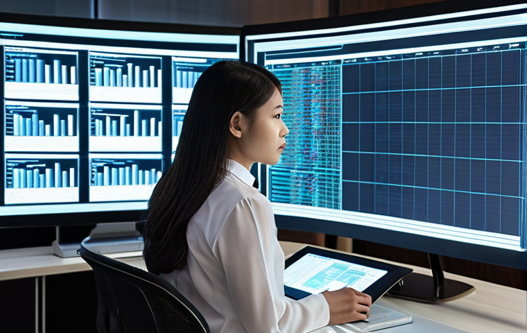 A professional lawyer (male or female, with subtle Southeast Asian features) intensely focused on a futuristic, transparent computer screen in a modern, well-lit law office. The screen displays complex legal documents, data visualizations, and glowing lines symbolizing AI rapidly processing vast amounts of information. The image should convey extreme speed, accuracy, and efficiency in legal research and document analysis, highlighting AI's role in handling large datasets.