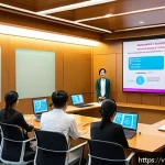 Home 18 변호사와 노동법 실무 적용 - A modern Vietnamese office scene showing diverse employees and managers engaged in a training sessio...