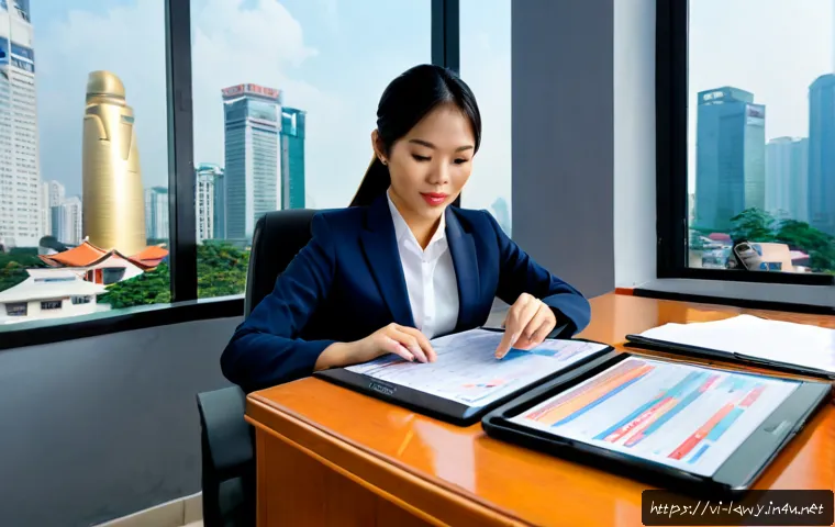 Home 13 변호사 수익 증대를 위한 팁 - Photorealistic Vietnamese attorney in a tailored business suit reviewing organized case files and a ...